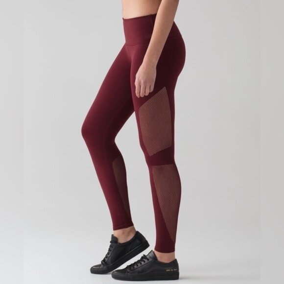 Lululemon Reveal 7/8 Tights Deep Rouge Leggings Mesh Dotted Seamless Size XS - Picture 3 of 16